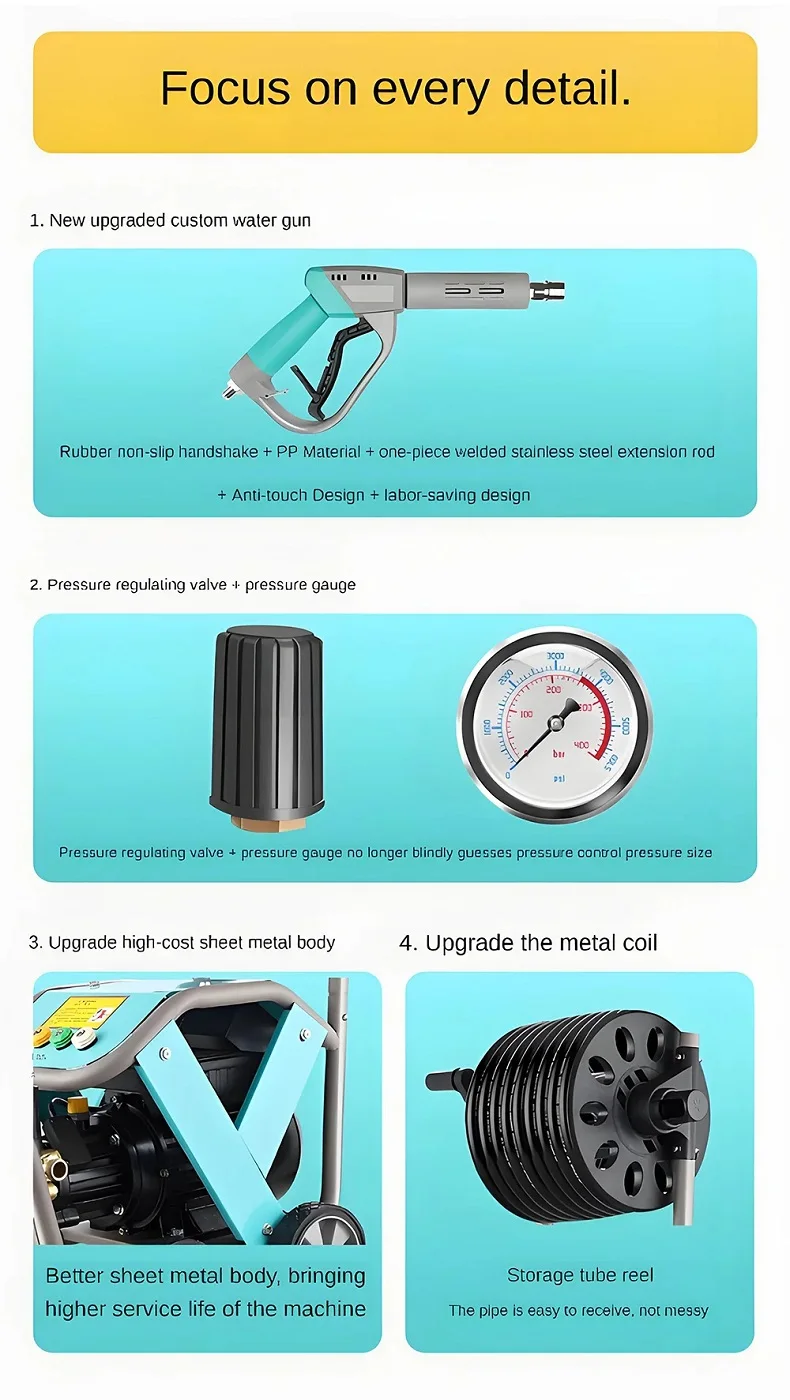 Autowaschmaschine Kommerziell 220V 4000W Ultrahochdruck 300Bar Tragbare Bbooster Wasserpistole Bodenwäsche Spezielle Reinigung – Detail 11