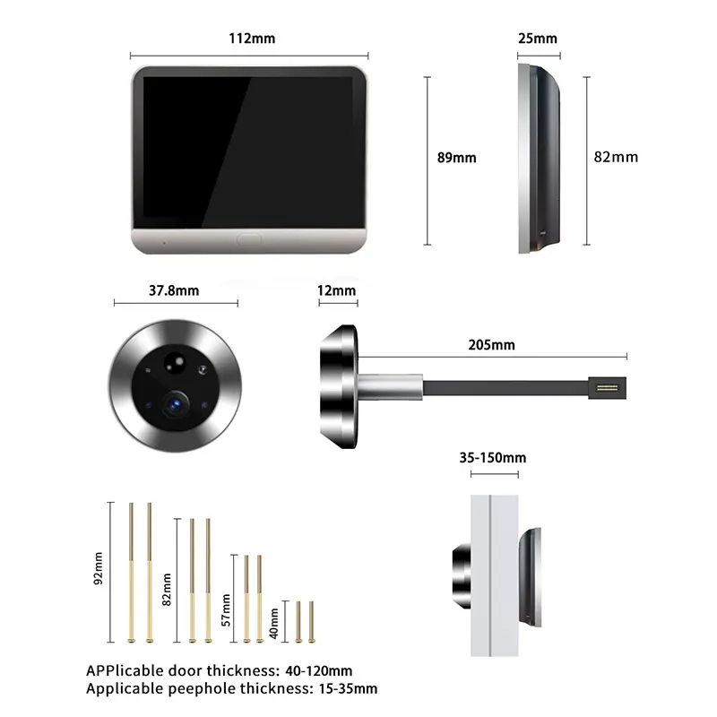 Tuya-Caméra de sécurité sans fil pour maison intelligente, judas WiFi 3MP, caméra de porte Smart Life, téléphone PIR nocturne, protection de sécurité, 4.3 pouces