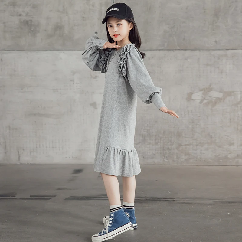 Kids Girls Dress Spring Autumn Children Sweater Loose Dress Casual Long Sleeve Dresses For Girl Teen 5 6 7 8 9 10 11 12 14 Years