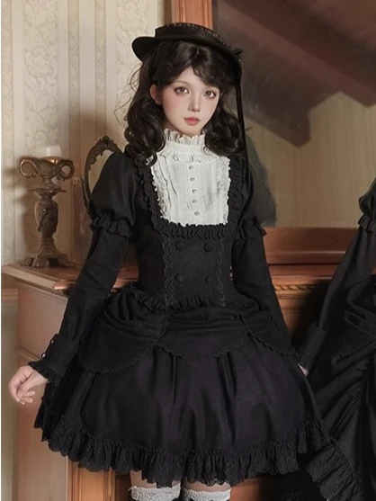 

Винтажные комплекты платьев Лолиты в британском стиле, субкультура, готическая лоскутная цветная рубашка с длинными рукавами, юбка-пачка с высокой талией, комплект из двух предметов