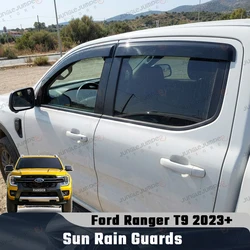 Sun Rain Guards For Ford Ranger T9 2023 2024 2025 Wildtrak Sport XLT XLS XL Smoke Black Window Visor Double Cab Car Accessories