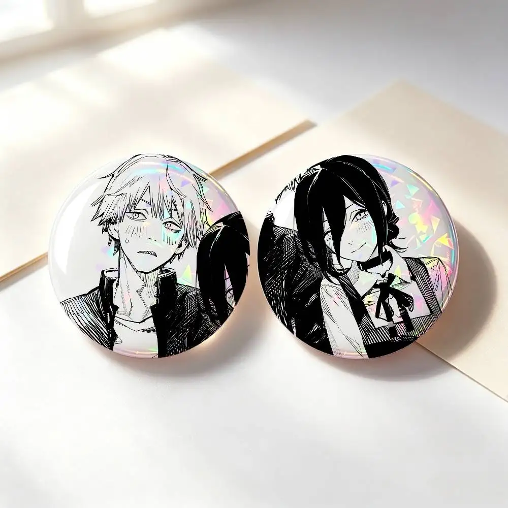Reze And Denji Anime Badges Button Round Creative Pin Brooch Badge Bag Decor Accessories Fans Collect Friends Gifts
