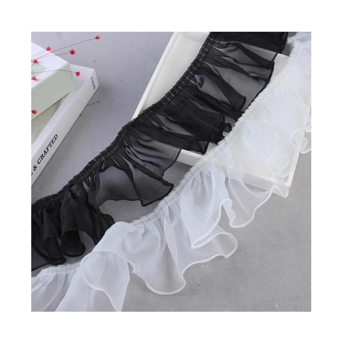 10cm Single Layer Organza Frill Lace Skirt Hem 3D Pleated Accordion Clothing Home Textile Curtain Trim Accessories