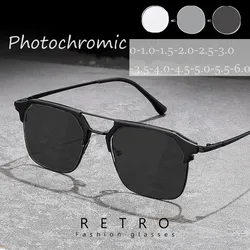 Fashion Square Photochromic Glasses Men Women Double Deam Color Changing Minus Diopter Glasses Unisex Luxury Outdoor Sunglasses