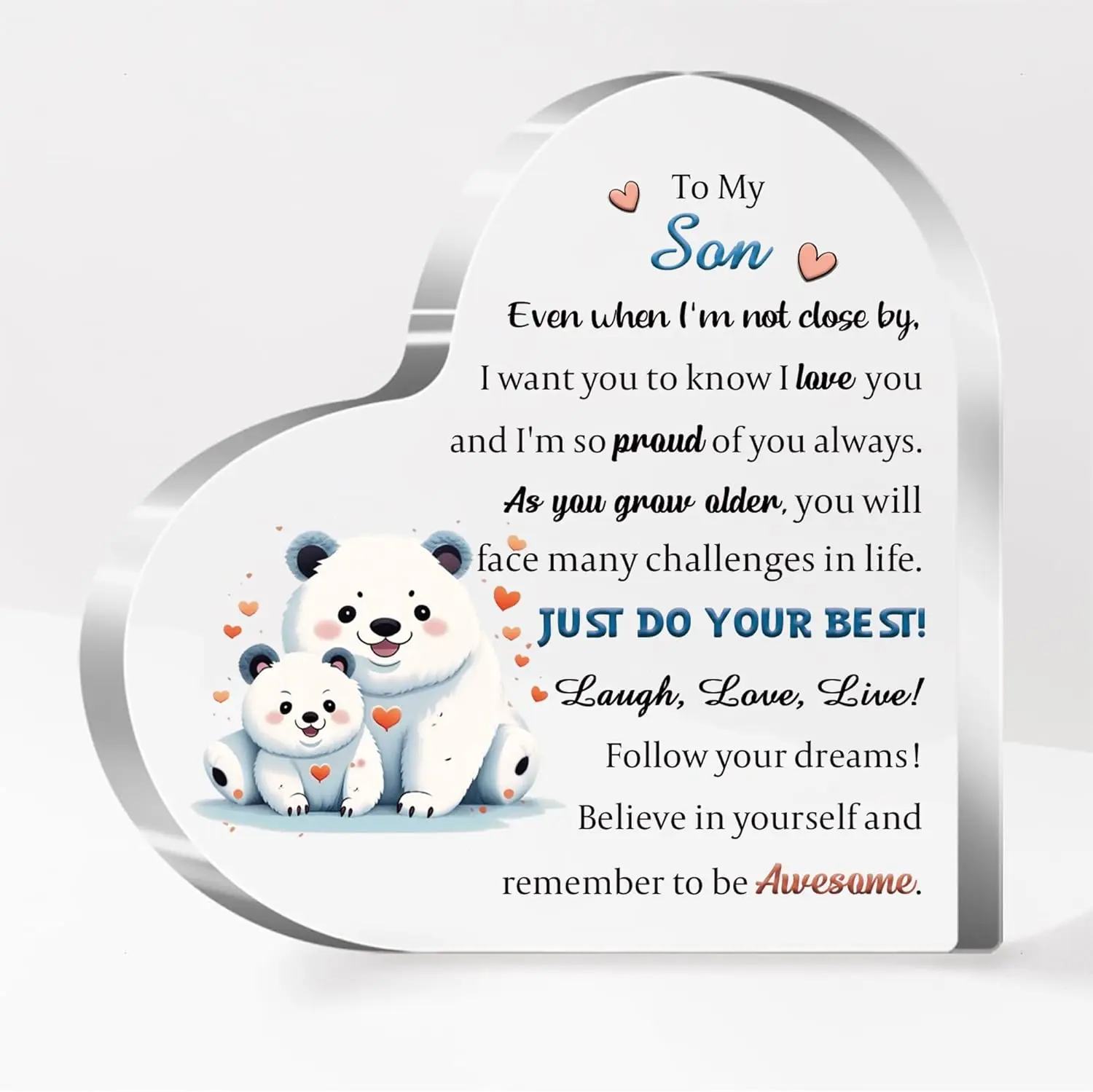 Placa acrílica de hijo para graduación, regalos de cumpleaños inspiradores para hombres, letrero de escritorio, decoración de adornos navideños para el hogar