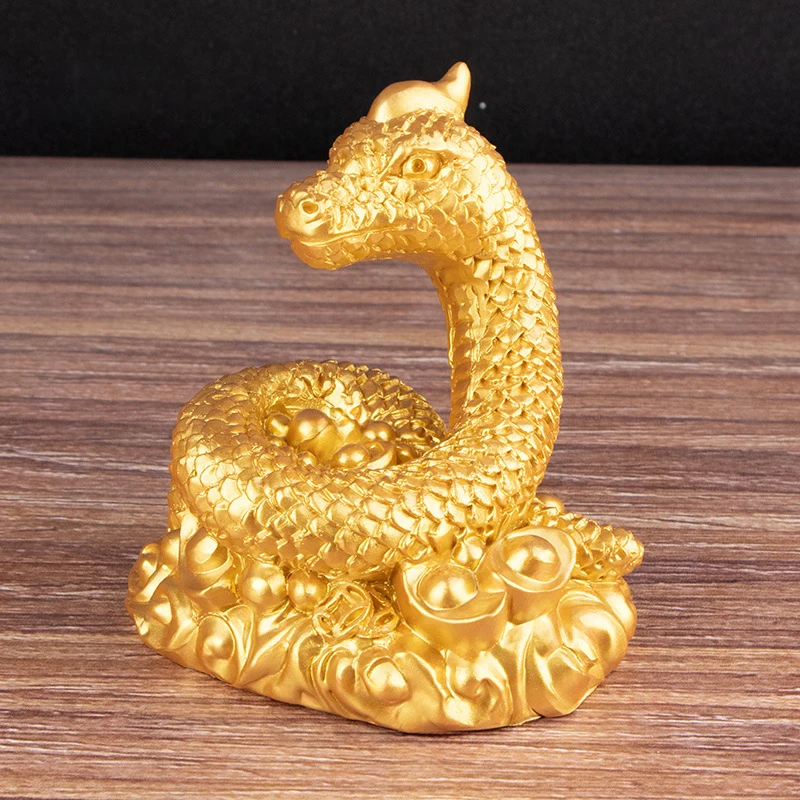 2025 Year Of The Snake Figurine Simulation Snakes Ornaments Animal Resin Statue Chinese Style Tabletop Lucky