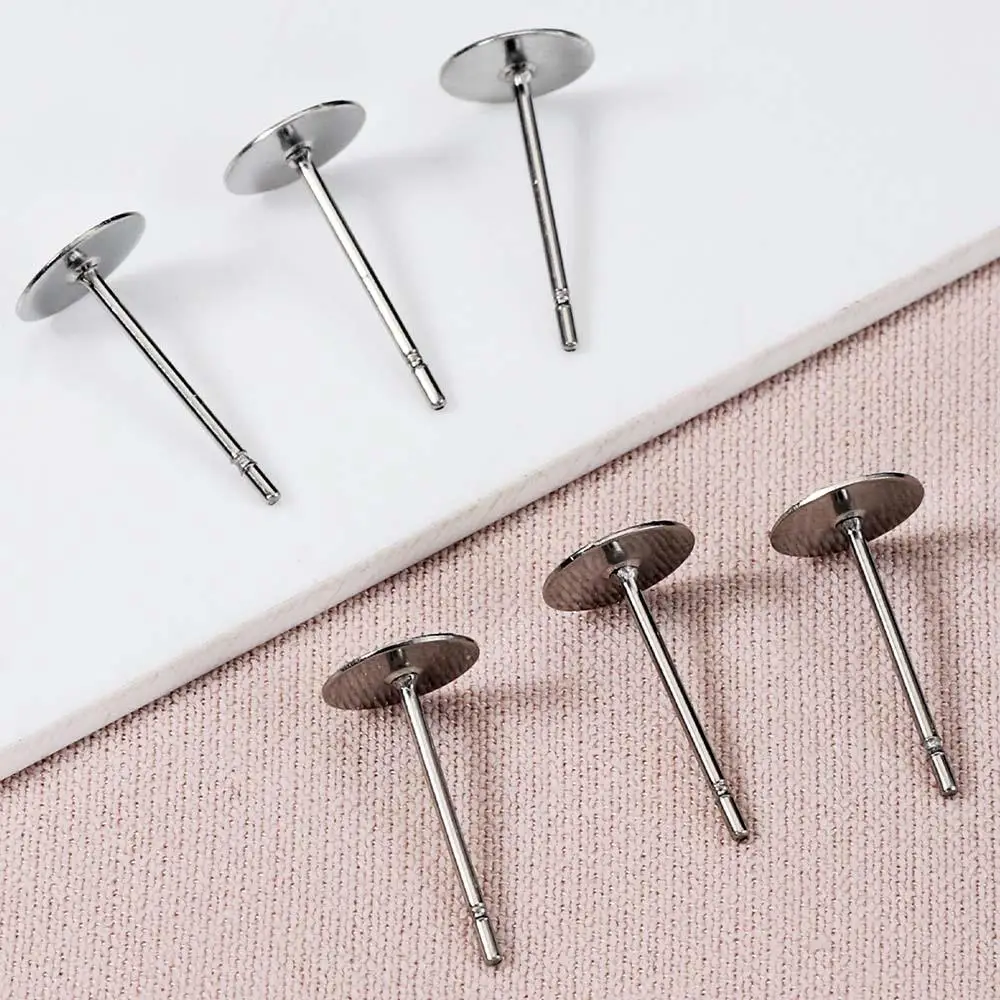 

100Pcs 3/4/5/6/8/10/12mm Stainless Steel Earring Base Blank Ear Studs Pin Post Cabochon Setting for DIY Jewelry Making Findings