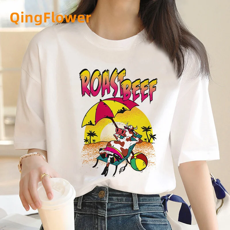 Cow Print t shirt women Y2K t shirt girl 2000s manga funny clothes