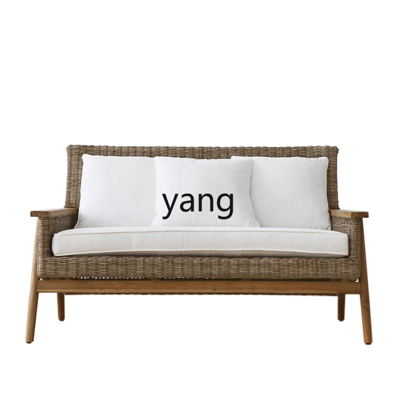 LMM Modern Terrace Real Rattan Furniture Solid Wood Rattan Sofa Double Sofa