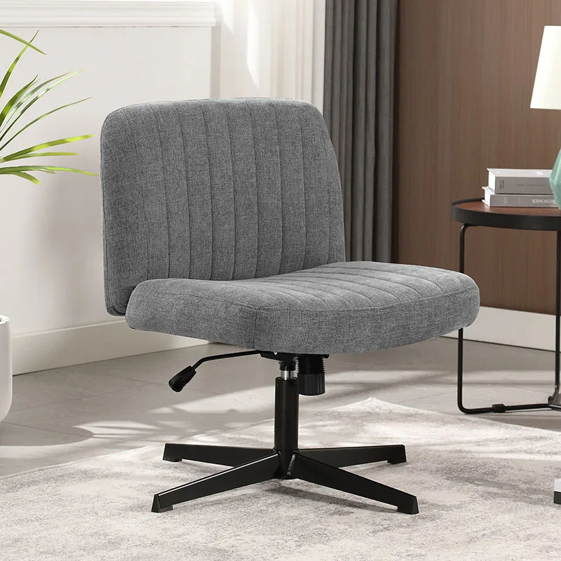 Office Chair Armless Desk Chair No Wheels, Fabric Padded Wide Seat Home Office Chairs, 115° Rocking Mid Back Cute Computer Chair