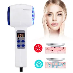 Massager frio quente do martelo, aquecimento do gelo, levantamento da pele facial, aperta, antienvelhecimento, termas da cara, poro do psiquiatra, fotão azul