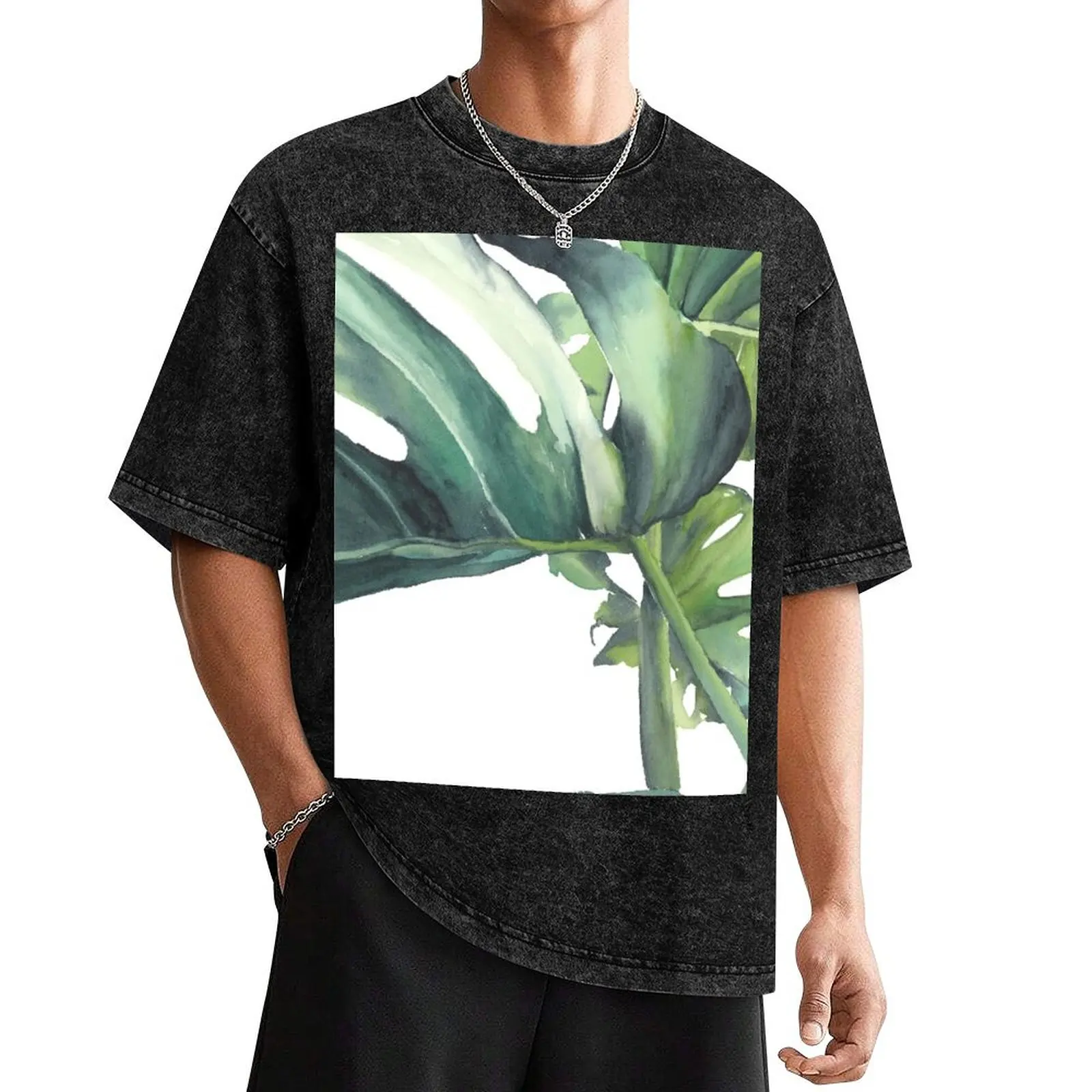 

Palm Leaves Watercolor T-Shirt Luxury man anime clothes custom t-shirts mens white t shirts
