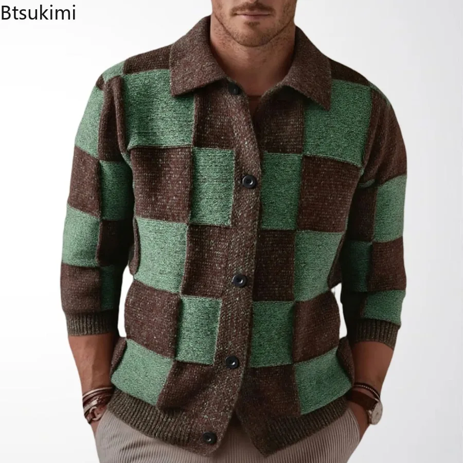 

New British Style Vintage Sweaters for Men Autumn Winter Classic Plaid Long Sleeve Casual Cardigans Men's Knitted Sweater Coats