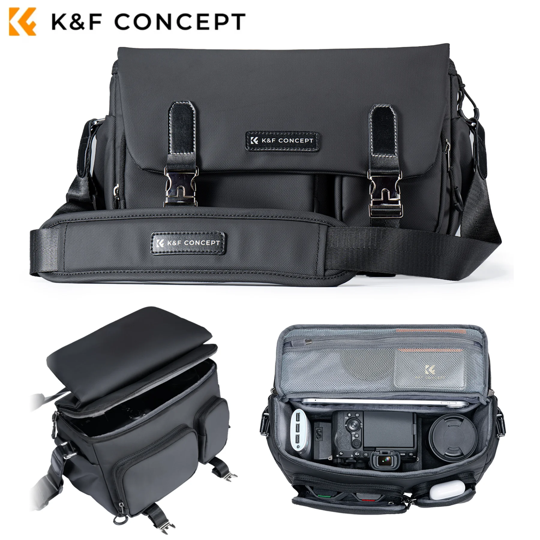 

K&F Concept Camera Sling Bag Zipper Buckle Travel Photography Shoulder Bag For DSLR SLR Camera Accessories Phone Tripod Holder
