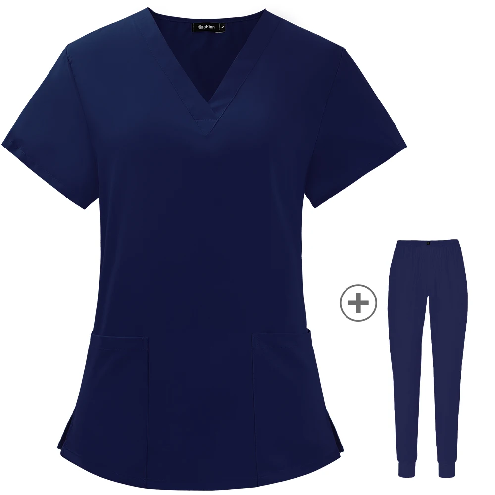 Operating Room Uniforms Women Scrubs Clothes Sleeve V-Neck Workers T-Shirt Tops Summer Uniformes Medical Accessories