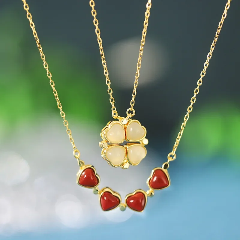 VivoGoldHetian jade necklace 9999 24K Real Gold Women's Magnetic Snap A multi-wearing original design collarbone chain jewelry