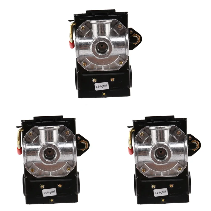3X 5-8Kg 4-Port 26 Amp Saklar Tekanan Katup Kontrol Kompresor Udara Tugas Berat Hitam Pengontrol Tekanan Otomatis-[Qahk]