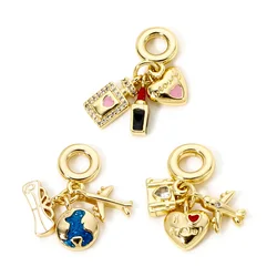 1Set New Brass Charms Gold Color Heart Travel Airplane Multicolor Enamel Pendant DIY Necklace For Women Party Jewelry Findings