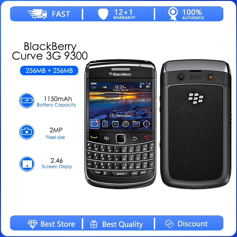 Blackberry 9300 Refurbished-Original 9300 Curve Mobile Phone Smartphone Unlocked 3G WIFI Refurbished Cellphones Free shipping