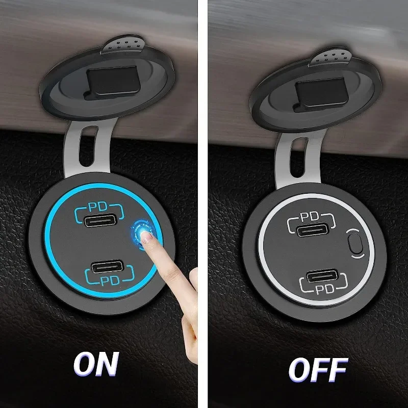 Dual PD Fast Charger with Safety Switch, 45W×2 Simultaneous Charging for Car/Motorcycle/RV, Smart Temperature Control