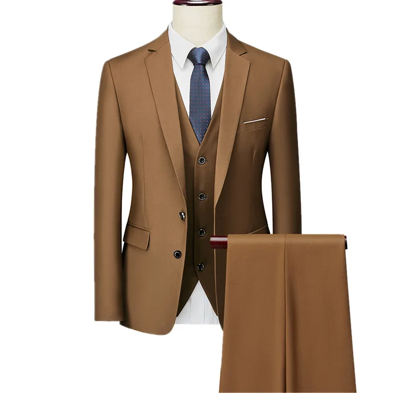 2026 New Men\'s Suit 3-Piece, Wedding Party Dress Jacket Vest Trousers, Fashion Slim Fit Blazer Waistcoat Pants Red Blue Green