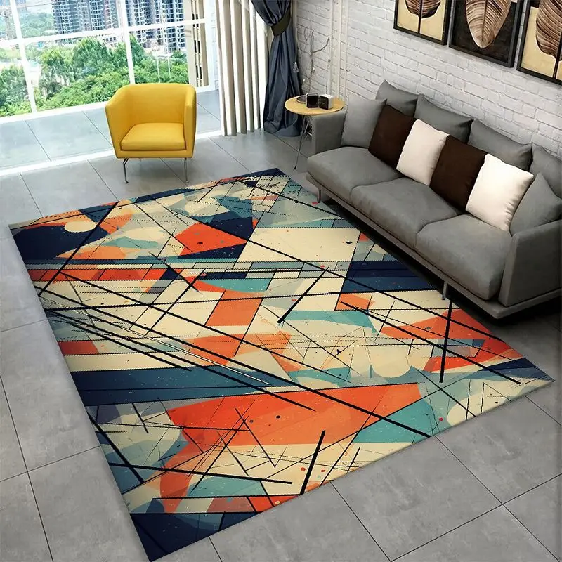 Retro Bohemian Geometric Art Lines Luxury Large Area Rug Non-slip Carpet for Bedroom Living Room Sofa Home Decor Floor Mat Gift