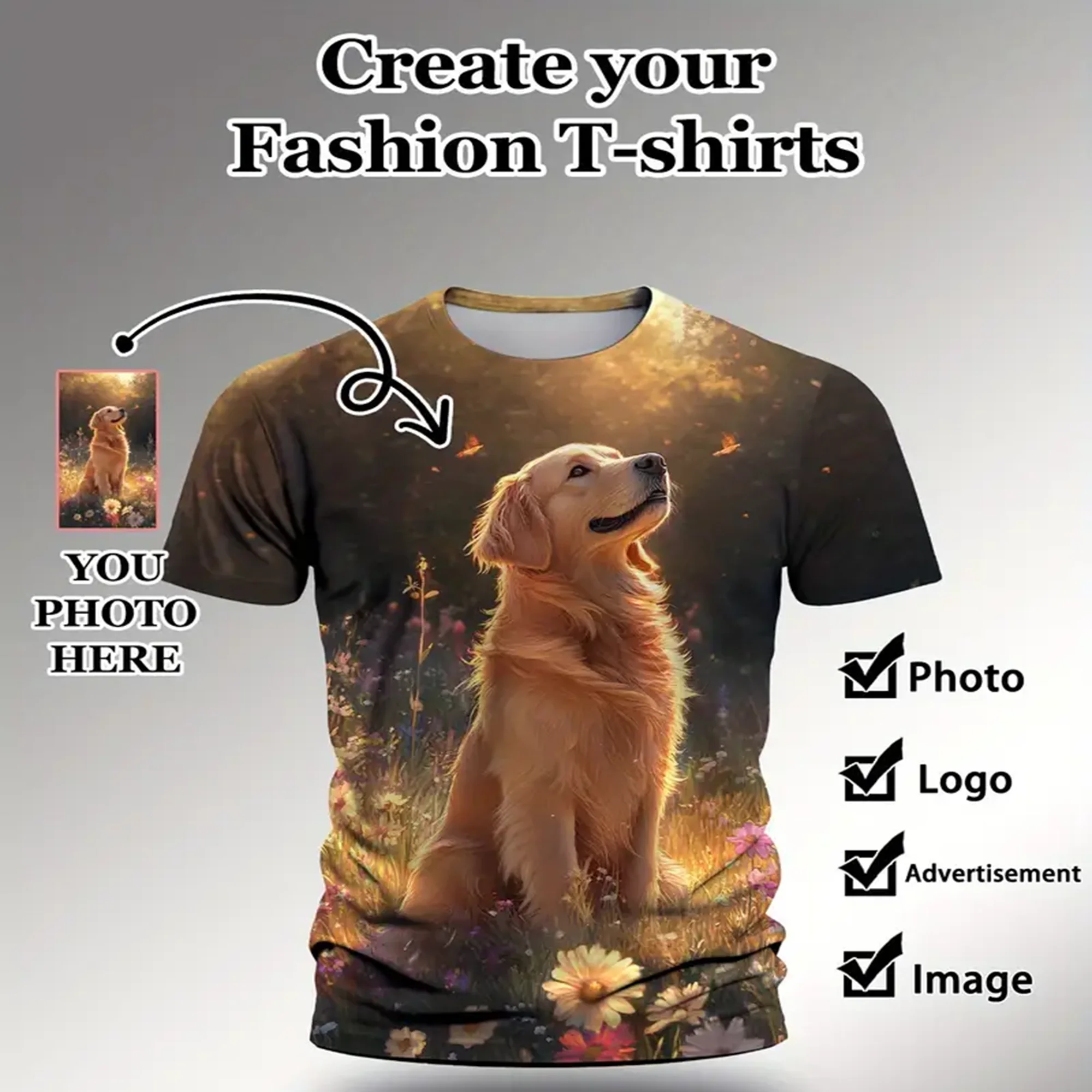 Men's Customization, Your Photo Logo Wholesale, Pajamas, Holiday Gifts, T-shirts, Tops, Printed Short Sleeves