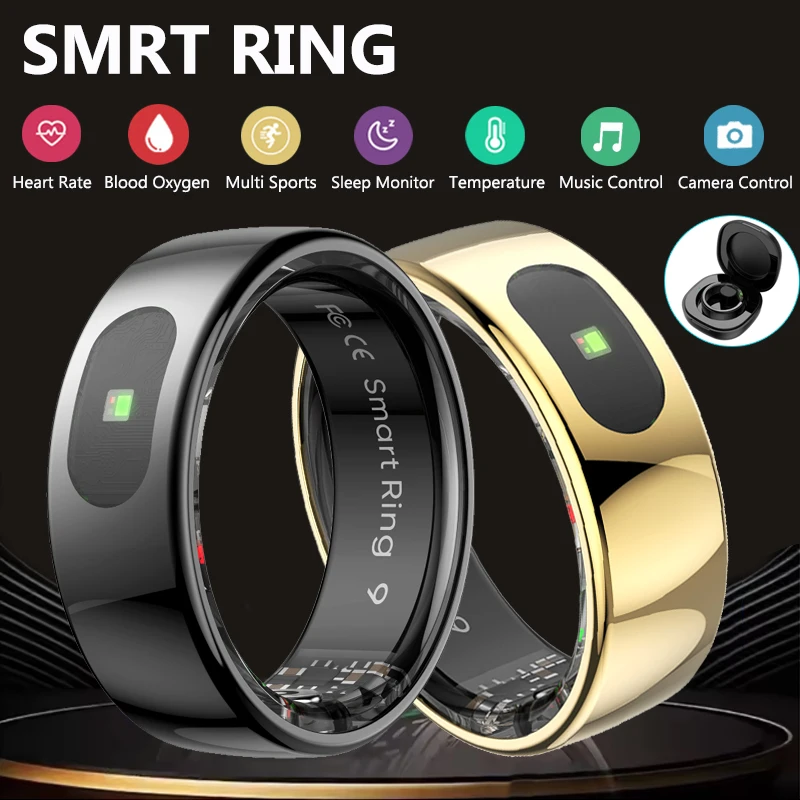 Smart Ring for Women Men Heart Rate Blood Oxygen Monitor Temperature Sleep Tracker Camera Control 5ATM Waterproof Multi Sports