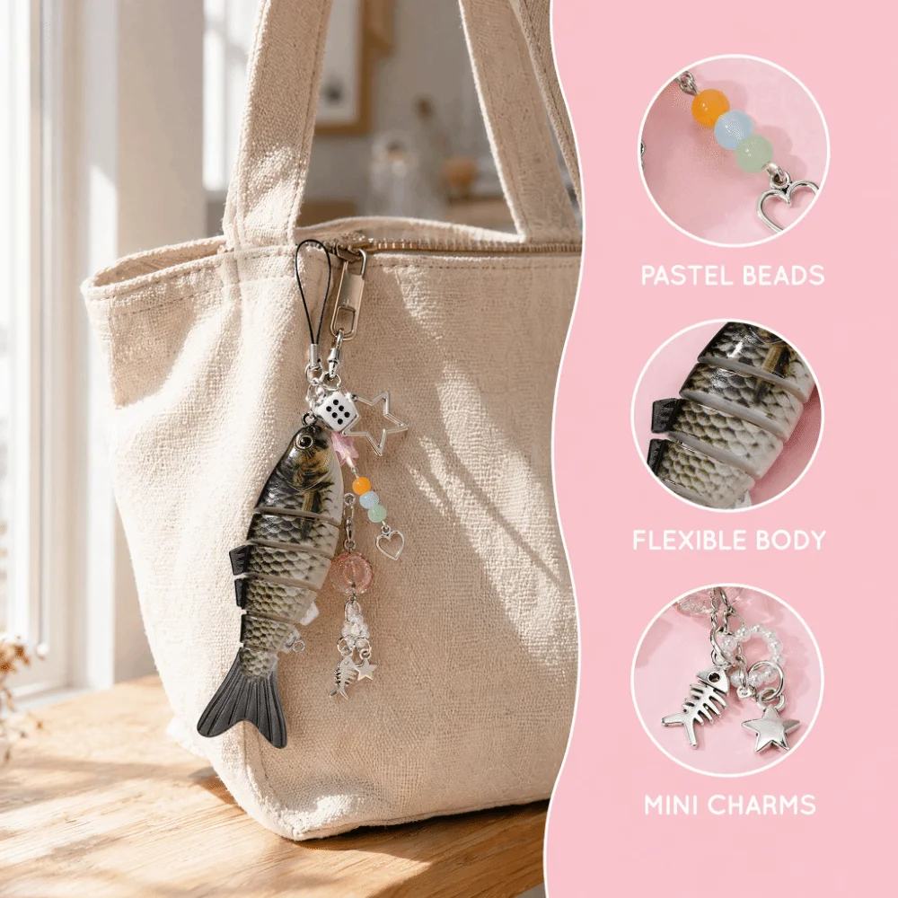 Colorful Simulation Fish Keychain Acrylic Multi Jointed Bionic Fish Keychain Multi-section Design Simulation Fish Bait Keychain