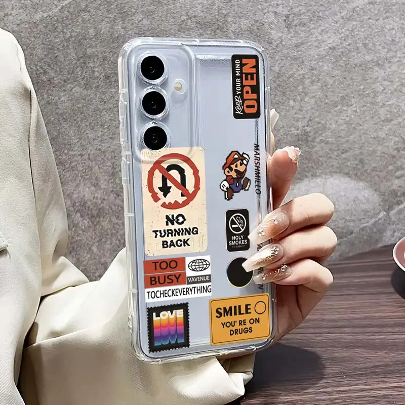 Comics Supers M-Marios Custodia per telefono Cartoon per Samsung Galaxy S25 S24 S23 S22 S21 S20 Edge Plus Ultra FE 5G Cover trasparente