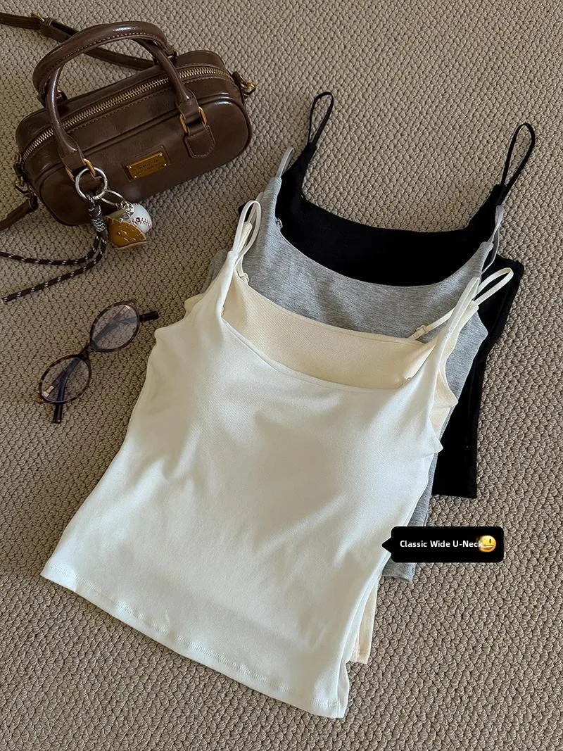 Csola sem mangas com decote em U de cor pura, top f sexy para usar por baixo, primavera 2025, estilo coreano, colet...