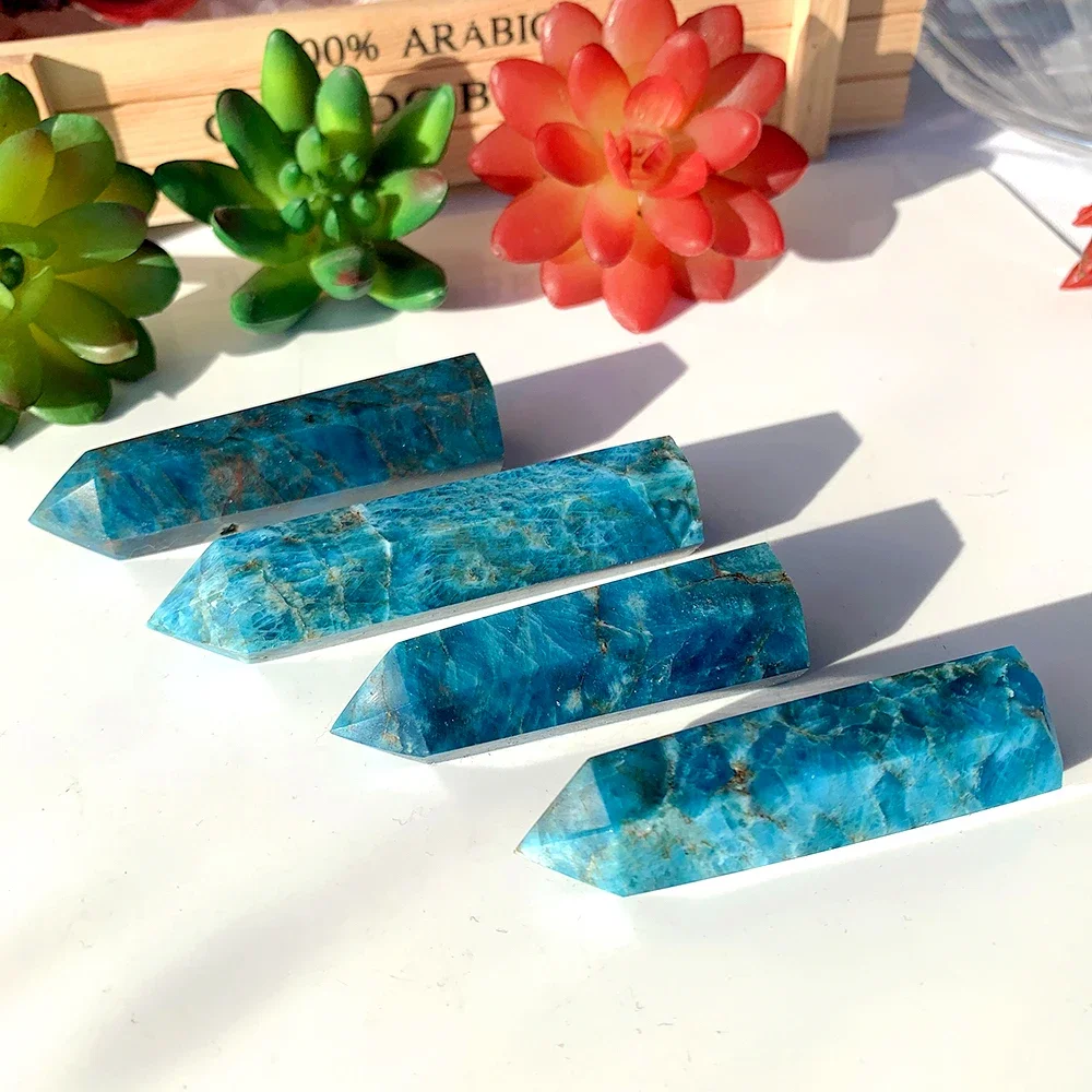 Natural Healing Crystal Blue Apatite Single Point Wand Reiki Polished Gemstone Obelisk