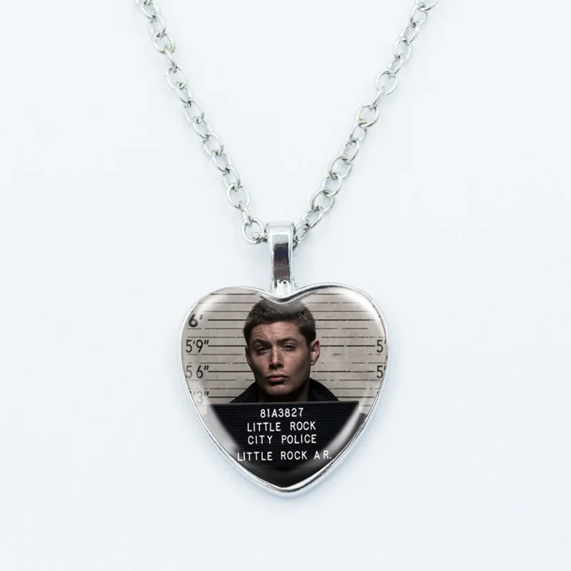 Movie Supernatural Necklace Dean Winchester Jensen Ackles Necklace Glass Dome Heart Shape Pendant Necklace Jewelry Fans Gift view 3