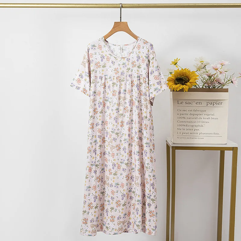 Summer Pajamas Round Collar Nightwear Korea Fashion Nightgowns Short Sleeve Sleepwear Women's Home Clothes Plus Size Dress 80kg