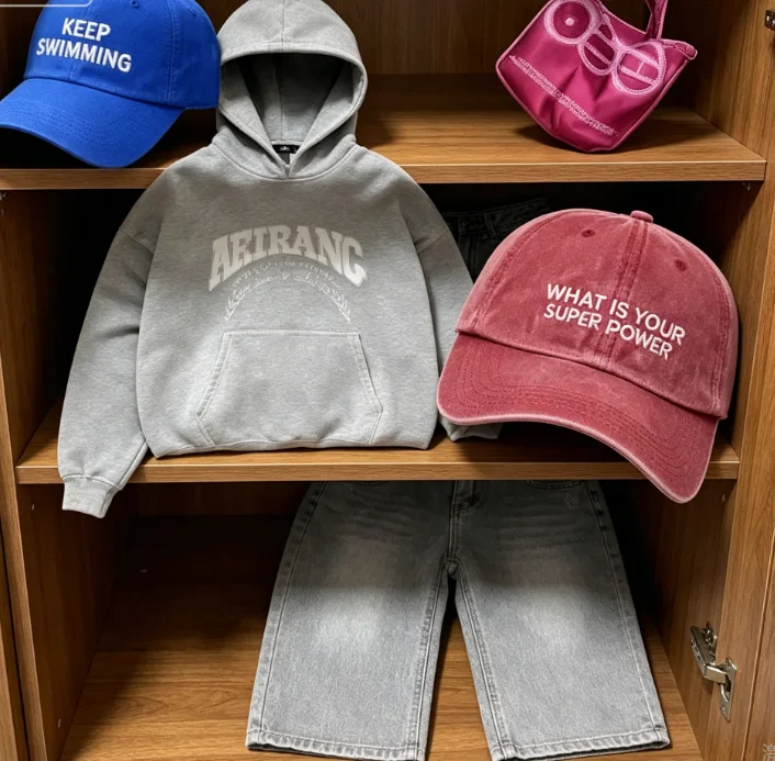 Blue letter printed hooded zipper long sleeved jacke, men's women's outerwear,ARIRANG hat Vintage Washed Grey Hoodie Pants Set,