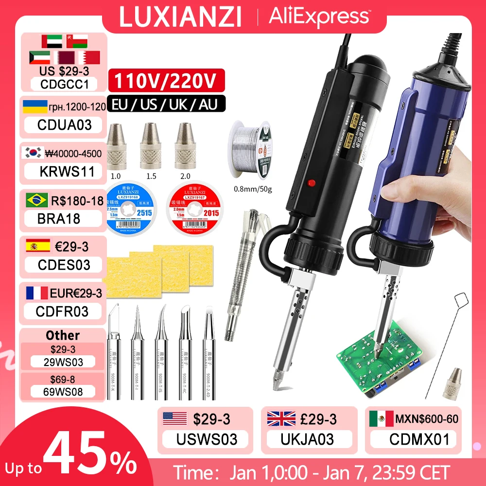 LUXIANZI 110V/220V Powerful Electric Desoldering Pump Desolder Gun Vacuum Removal Tool Weld Suction Tin Soldering Sucker Pen