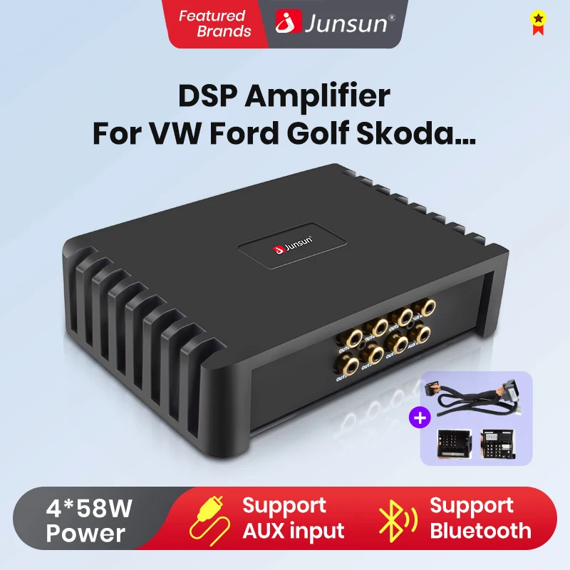 Junsun Car DSP Amplifier With Wiring Harness For Volkswagen VW Ford Golf Skoda Power Audio Processor Treble Bass Special Car