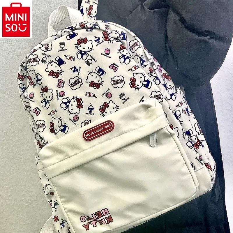 MINISO-Mochila infantil de desenho animado, bonita bolsa de estudante, grande capacidade, multifuncional, Hello Kitty, novo, 2024