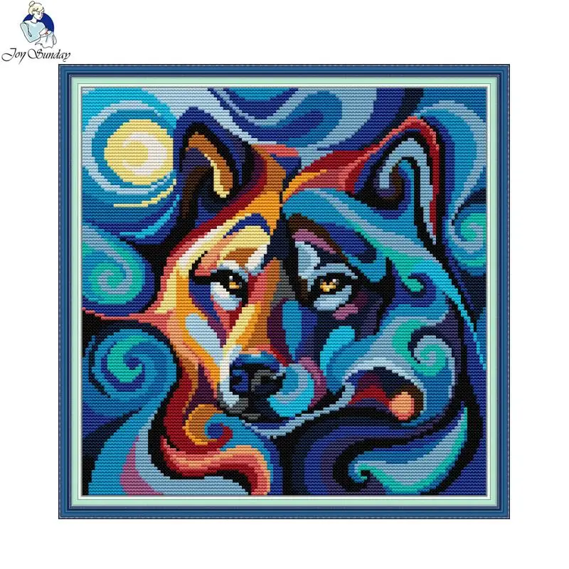Joy Sunday Moonlight Bears Cross Stitch Kits 16ct 14ct 11ct Canvas Fabric Cotton Thread Diy Embroidery Kit Home Wall Decoration