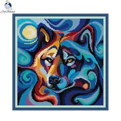 Joy Sunday Moonlight Bears Cross Stitch Kits 16ct 14ct 11ct Canvas Fabric Cotton Thread Diy Embroidery Kit Home Wall Decoration
