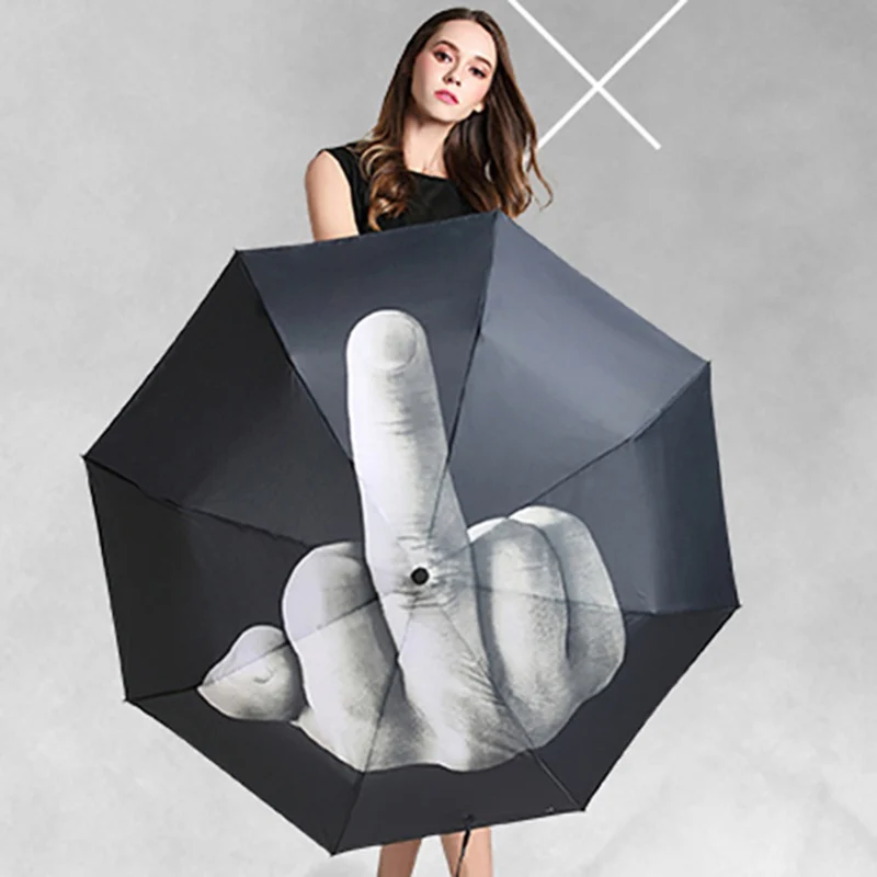 Big Middle Finger Men Women Rain Umbrella Creative Funny Female Outdoor Sun Protection Parasol Travel Compact 3 Fold Windproof