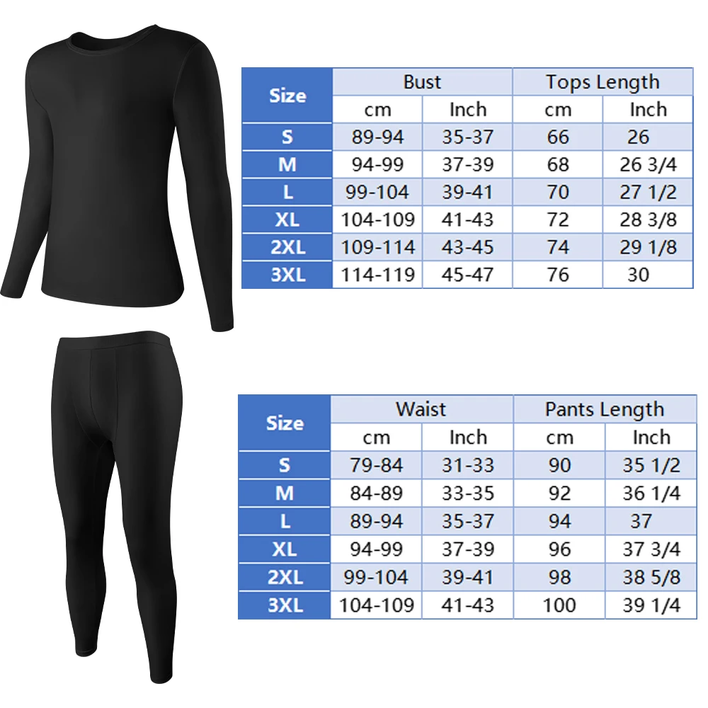 Mens Thermal Underwear Set Fleece Lined Warm Long Johns Base Layer Top Bottom for Extreme Cold Weather Winter Heating​