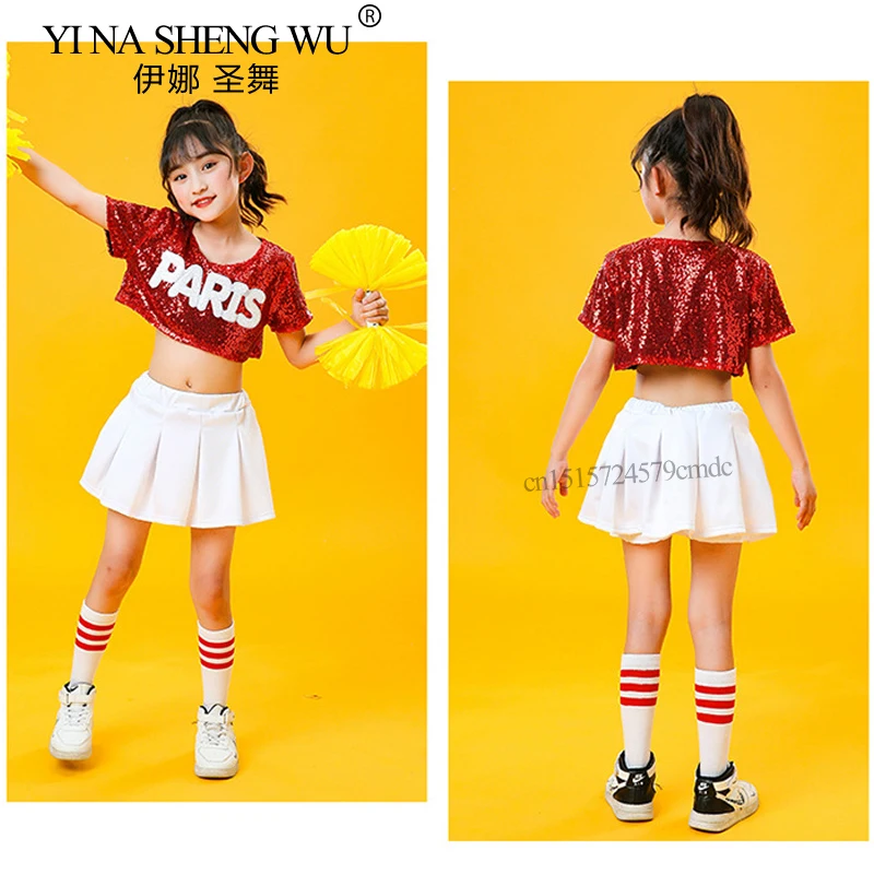 Jungen und Mädchen Jazz Dance Pailletten Set Kinder Hip Hop Modern Street Dance Bühnenkostüme Cheerleading Pailletten Set
