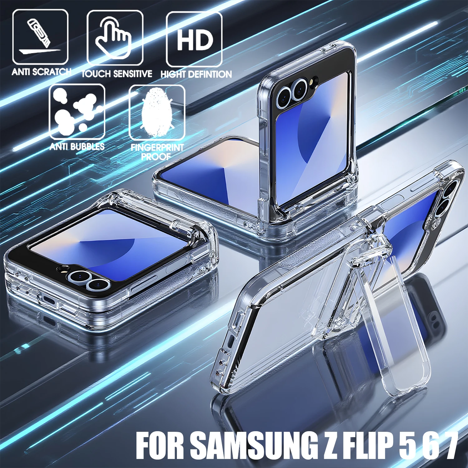 

Case with Spring Hinge Protection For Samsung Galaxy Z Flip 7 6 5 Hard PC Transparent Protector Shell For ZFlip5 ZFlip6 ZFlip7