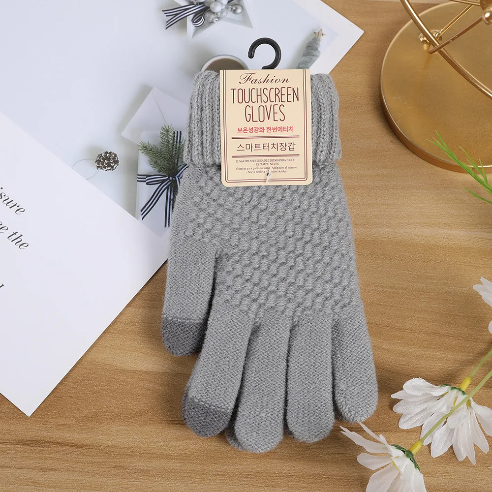 Touch screen gloves for women, fleece-lined, warm and cold-proof, Korean style, fashionable and versatile imitation cashmere ...