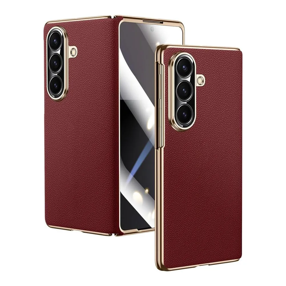 Genuine Leather Case for Samsung Galaxy Z Fold 7 - Magnetic, Slim, Luxury Business, Electroplated, All-Inclusive Protection