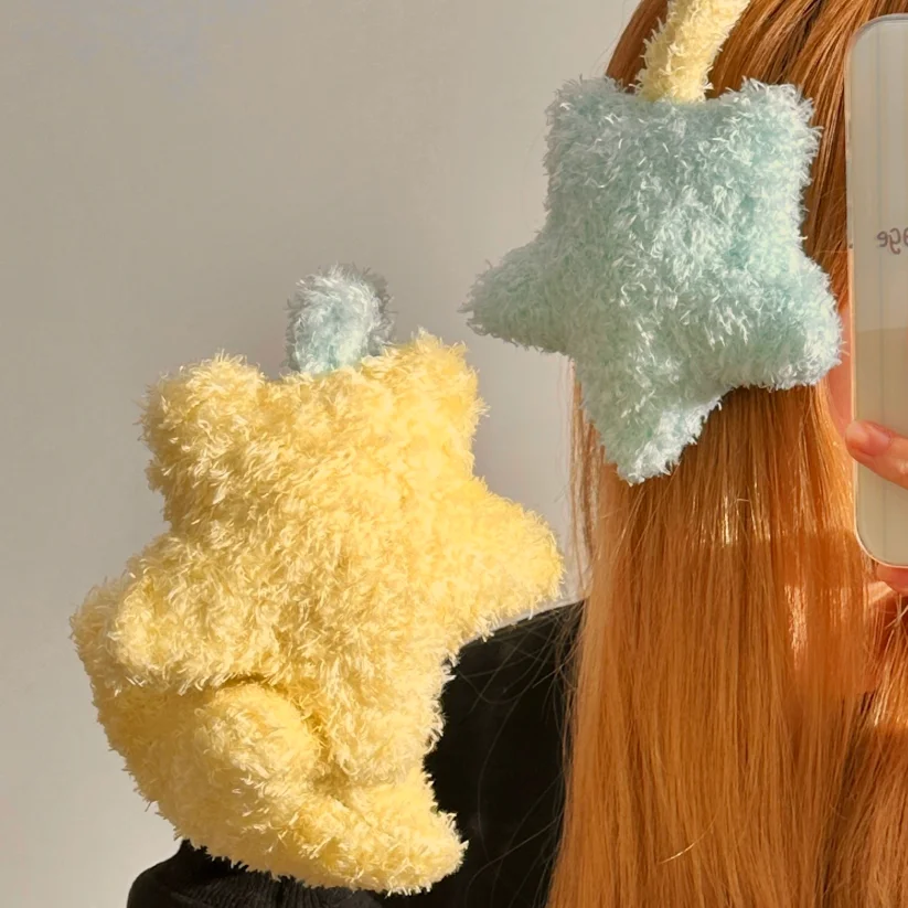 Y2K Star Fluffy Earmuffs Earplugs Cold Protection Women Ear Cover Keep Warm Solid Color White Plush Earmuffs Kawaii Accessories