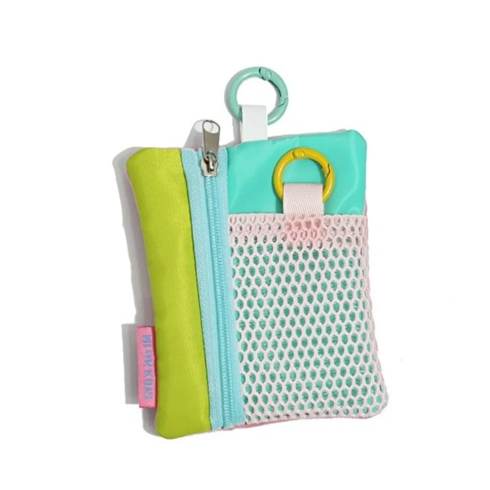 Fashion Contrasting Mesh Cosmetic Bag Lightweight Portable Storage Pouch Zipper Card Bag for Commute Travel Use