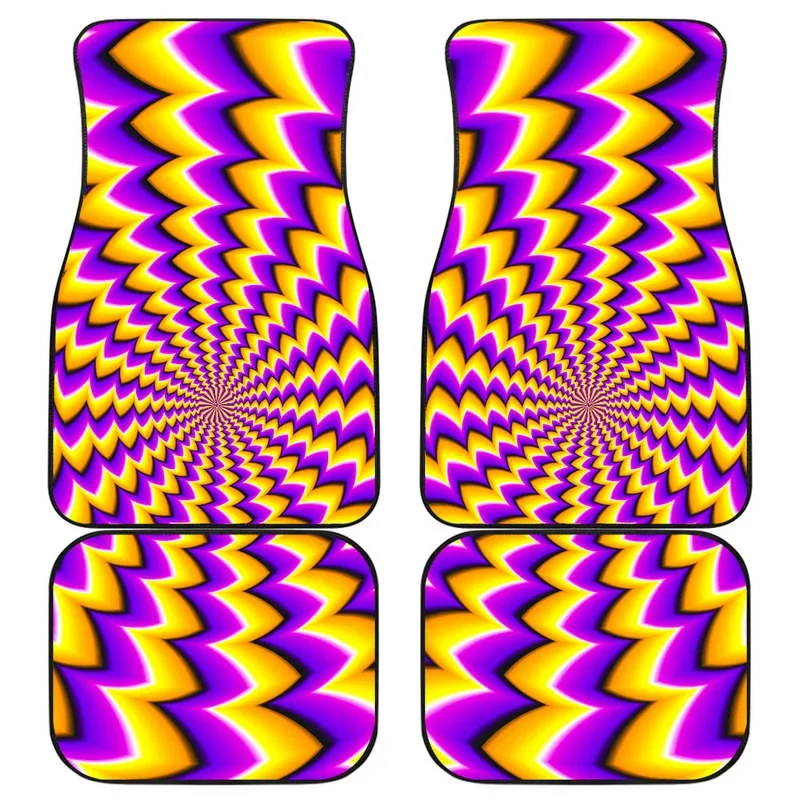 Yellow Dizzy Moving Optical Illusion Front and Back Car Floor Mats Heavy Carpet Front and Rear Full Set 4PCs Pack