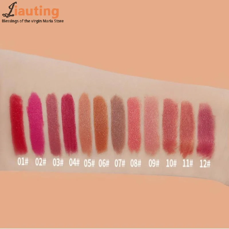 3,6 g 12-Farben-Mattlippenstift, samtige Lippenfarbe, glattes, wasserfestes, langanhaltendes Farb-Lippen-Make-up
